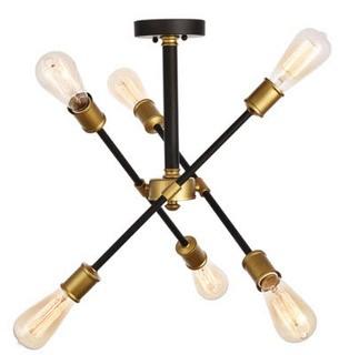 Axel 6 Light 17 inch Black and Brass Semi Flush Mount Ceiling Light