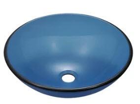 Tempered Glass Circular Vessel Bathroom Sink, Aqua 16.5'' L x 16.5'' W x 5.75'' H