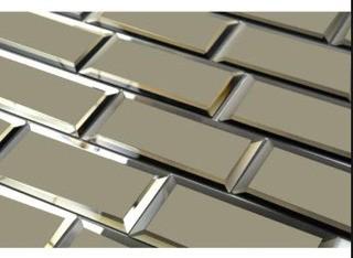 (2) Echo Abolos Peel & Stick Beveled 3 x 12 Mirror Glass Handmade Backsplash Bathroom Field Wall Tile in High Gloss Gold( Covers 28 sq. ft.)