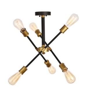 Axel 6 Light 17 inch Black and Brass Semi Flush Mount Ceiling Light