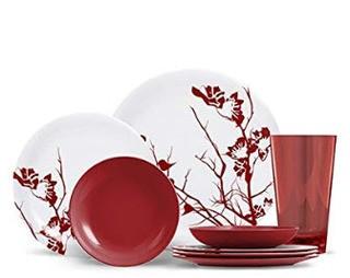 Jon 16 Piece Melamine Dinnerware Set, Red