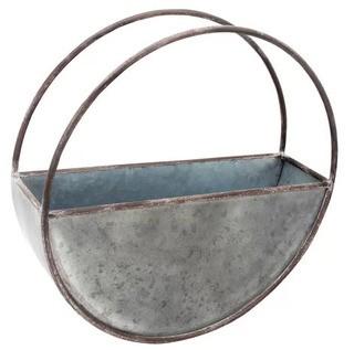 Round Metal Flower Hanging Planter, Grey 19.75"