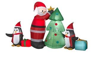 GEMMY?Medium Airblown Santa with Penguins Collection Scene