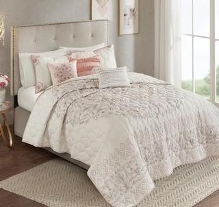 Evelina 6 Piece Reversible Coverlet Set, Queen, Blush