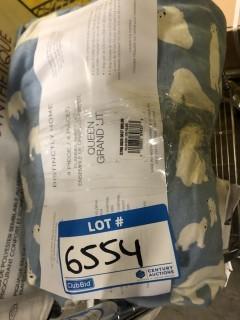 Distinctly Home Polar Bear Flannel Sheet Set, Queen, Blue