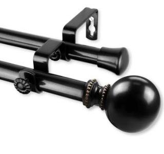 Refugio Double Curtain Rod & Hardware Set 66-120" Black