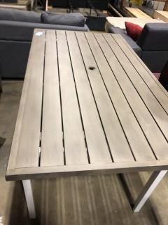 Metal Patio Table With Umbrella Insert 70x39x30" Sented Side, Scratches