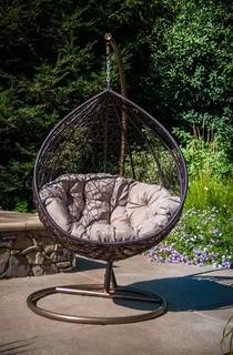 Yorba Hanging Swing Chair with Stand, Beige 