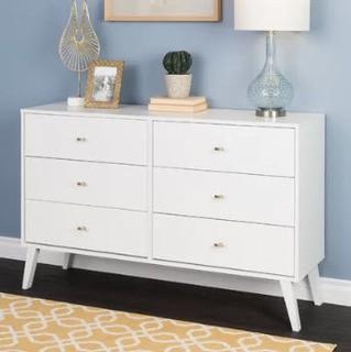 Stinnett Mid Century Modern 6 Drawer Double Dresser, Sctarches/Chips