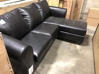 Faux Leather Sectional, Black- As Is