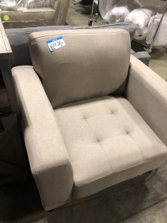 Beige Fabric Armchair/ Wooden Legs, Dirty 