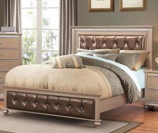 Hollywood 1008 Transitional Queen Bed with Upholstered Headboard and Footboard Only, Champagne Finish