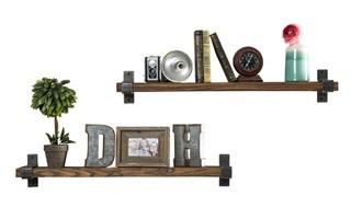 (2) Treyvon Industrial Grace Wall Sheves 36", Walnut 