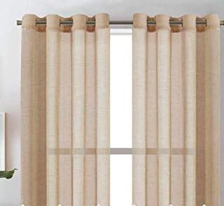 H.VERSAILTEX Pair Set Nickel Grommet Natural Linen Semi-Sheers,Beige 52x108"