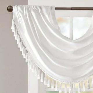 (2)Madison Park Elena Faux Silk Waterfall Embellished Valance White 38x46"