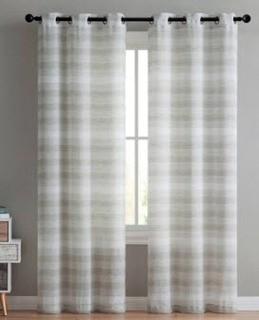 Cavanaugh Striped Sheer Grommet Curtain Panel Pair, Grey 38x84"