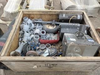 Lot of Assorted Industrial Supplies c/o Small Yard Lights, PVC Couplers, Castors, Etc.