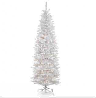 4.5' National Tree Co. Kingswood Hinged Pencil White Fir Artificial Christmas Tree with Clear Lights with Stand (NTC4070_23852614)