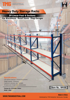 New TMG Industries 39' Warehouse Racking