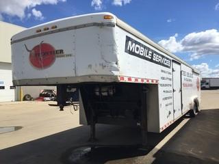1997 Pace American G840TTA4 7'9" X 40' Tri Axle Enclosed Trailer C/w (2) Side Doors, Rear Ramp, Shelving. SN 4P2A54039VU008740 *Note: Damage To Front, Missing 2 Tires *LOCATED AT FRONTIER MECHANICAL*