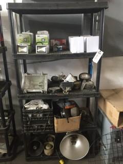 5-Tier Shelving Unit C/w Qty Of Lighting Fixtures And Speakers *LOCATED AT FRONTIER MECHANICAL*