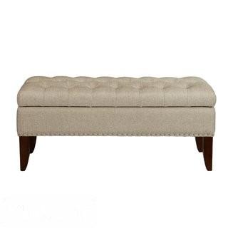 Charlton Home Tackett Hinged Top Button Tufted Upholstered Storage Bench - Beige(CHRL5903)