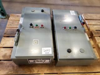 (2) Square D Schneider Electric Starter Unit. C/W Size 1 starters and Overloads, 7A Breaker, 15A Breaker (3-PH0), HOA.  *LOCATED AT THE EDMONTON REGIONAL AUCTION CENTRE* 