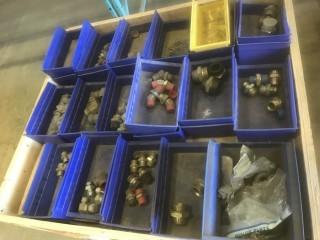 Quantity of Plastic Storage Boxes and Hydraulic fittings.  *LOCATED AT THE EDMONTON REGIONAL AUCTION CENTRE*