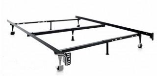 Malouf Heavy Duty 7-Leg Adjustable Metal Bed Frame with Center Support and Rug Roller - Black - Cherry - Double(MALF1019)