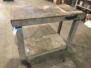 Wood 2-Tier Rolling Table *LOCATED AT FRONTIER MECHANICAL*