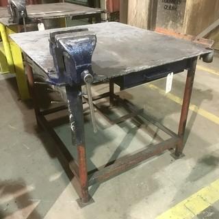 4'X 3'5" X 3' Steel Table C/w Vise