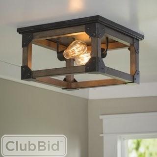 17 Stories Cheyanne 2-Light Ceiling Flush Mount - Blk/Brown (STSS3632)