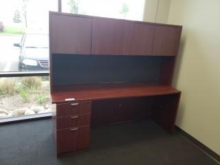 Wood Office Desk C/w Hutch *Note: Some Damage On Hutch*