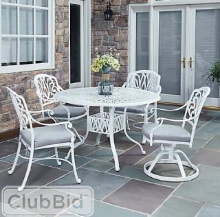 Floral Blossom 5-Piece White Patio Dining Set with 48 inch Round Table with Dining Chairs (Missing 1 side chair)