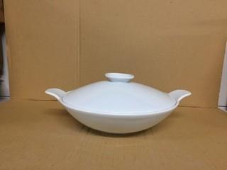 Lot of (4) Porcelain Large Wok Bowl and Lid 11 3/8"x 9". New