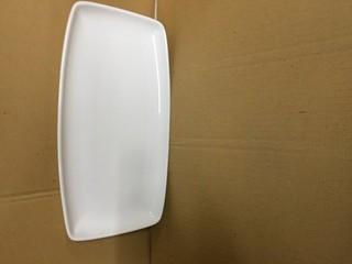 Lot of (12) White Squared Oblong Plates 13.9"x 7.25". New