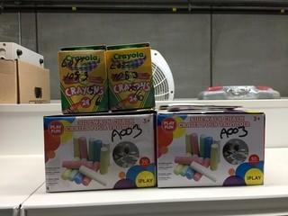 Lot of Sidewalk Chalk (4) and Crayons (2)