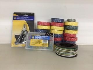 Lot of Assorted Electrical Supplies C.O. Electrical Tape, Fuses, Wiring and Multi-Tool
