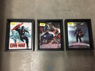 Lot of (3) Captain America Hologram Pictures 11 1/4"x 9 1/4"