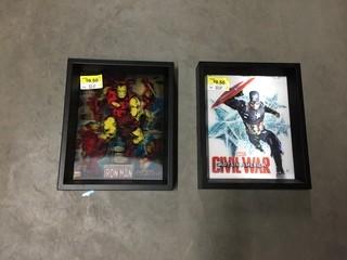 Lot of (2) Hologram Pictures C.O. Captain America and Iron Man 11 1/4"x 9 1/4"