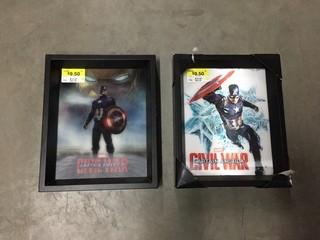 Lot of (2) Captain America Hologram Pictures 11 1/4"x 9 1/4"