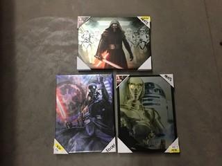 Lot of (3) Star Wars Canvasses 16"x 12"