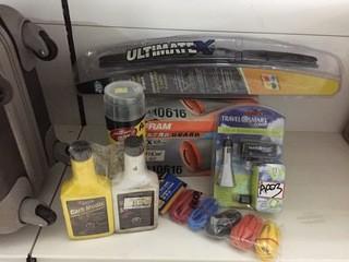 Lot of Assorted Car Parts/Fluids C.O. Air Filter, Wiper and Carburetor Cleaner