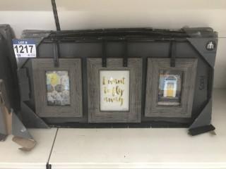 Lot of (3) Wood and Metal Hanging Photo Frames (5"x 7") Approx. 29" Wide