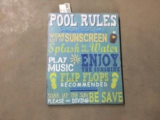 Pool Rules Wood Sign 16"x 20"