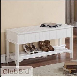 Roundhill Furniture Rennes Wood Storage Bench - White(RDHN103214779406)