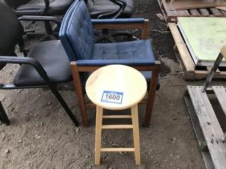 Leather Arm Chair & Wooden Bar Stool.