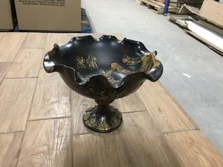 Effendi Accents Decorative Pedestal Bowl Brown/Gold  Approx. 8 1/2" Tall